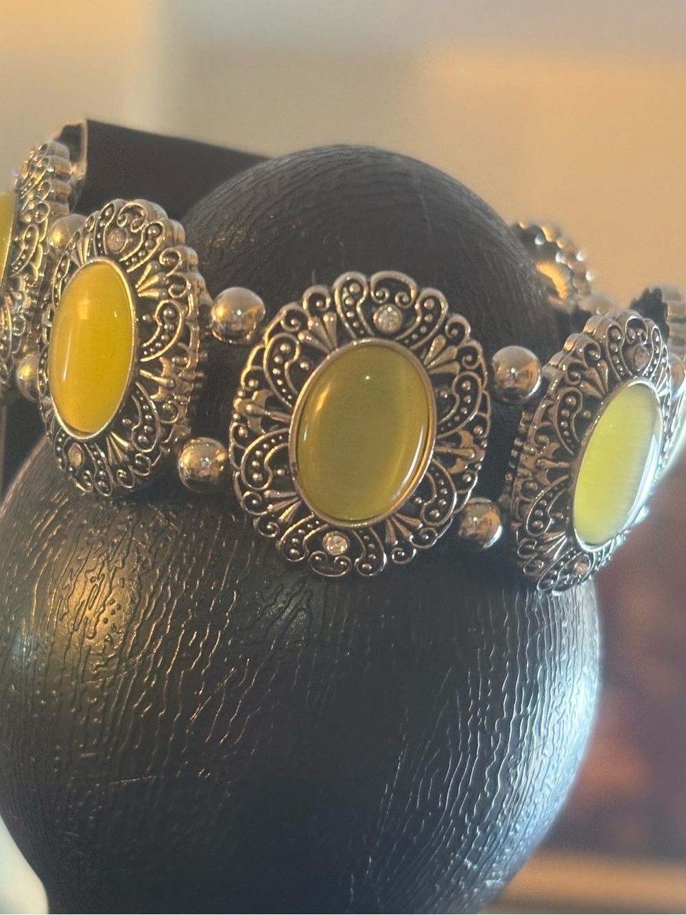 paparazzi Yellow Cabochon Filigree Stretch Bracelet